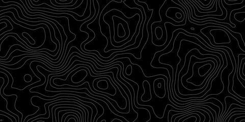 Black background topography contour map with black curve lines. luxury topographic wavy pattern and geographic grid map patterns, topography line map. Vintage outdoors style. 