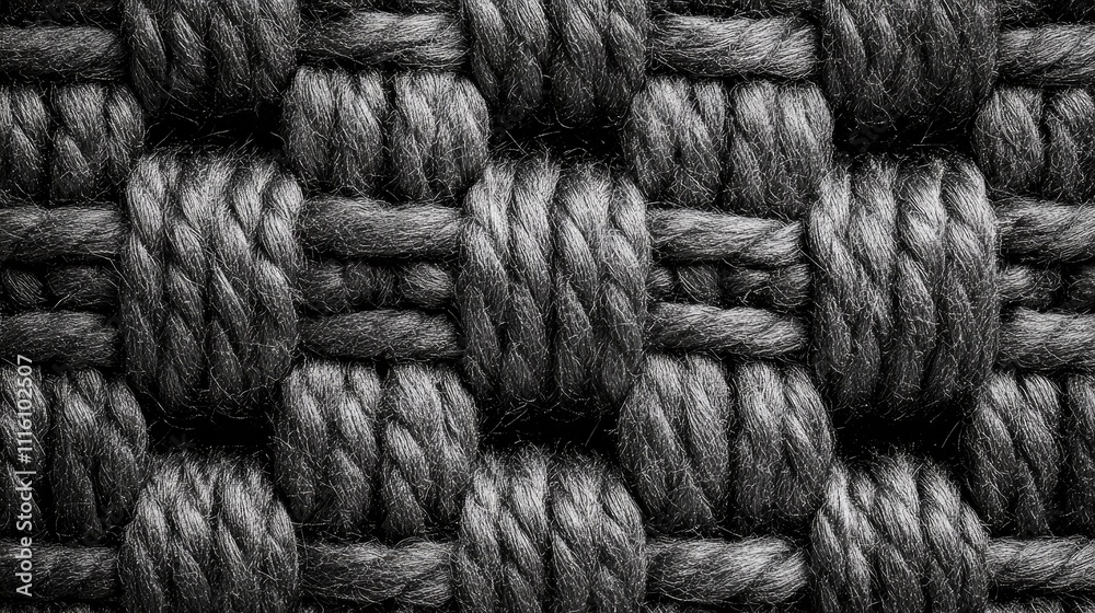 Poster Closeup view of intricate black texture featuring woven fabric pattern ideal for upholstery and abstract design backgrounds