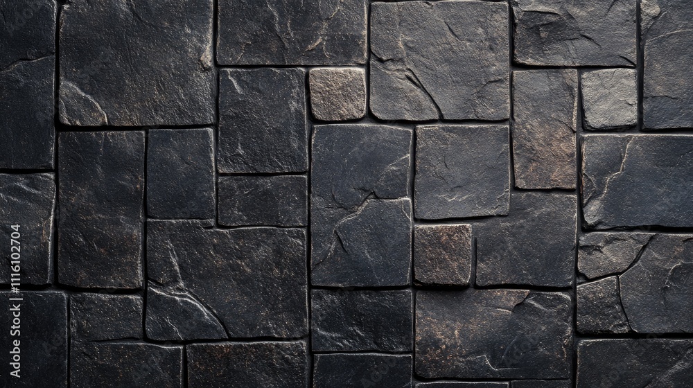 Aufkleber Elegant dark stone texture background with irregular slate tiles creating a sophisticated visual for design and architectural projects.
