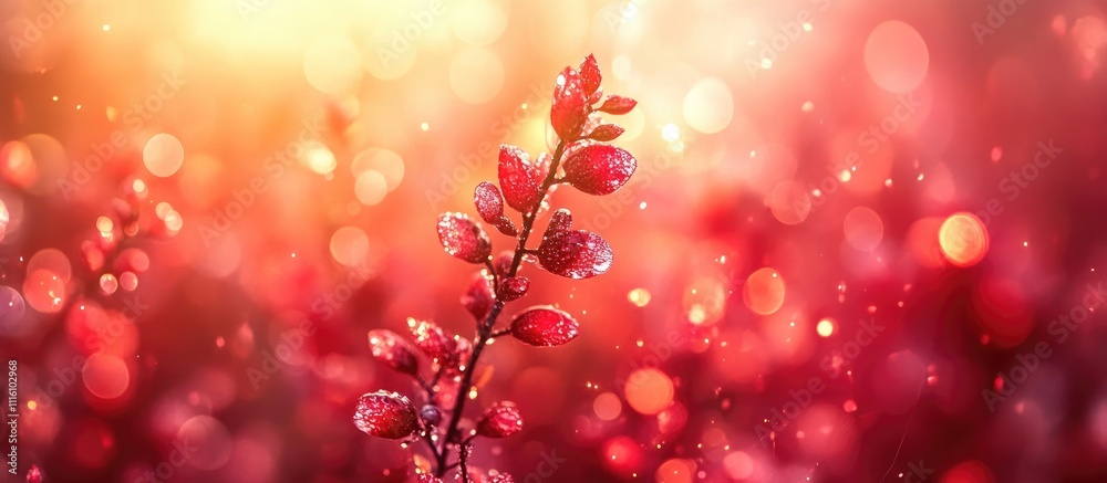 Poster Coral bokeh backdrop with sparkling droplets and vibrant floral elements creating a warm and soothing atmosphere for creative projects