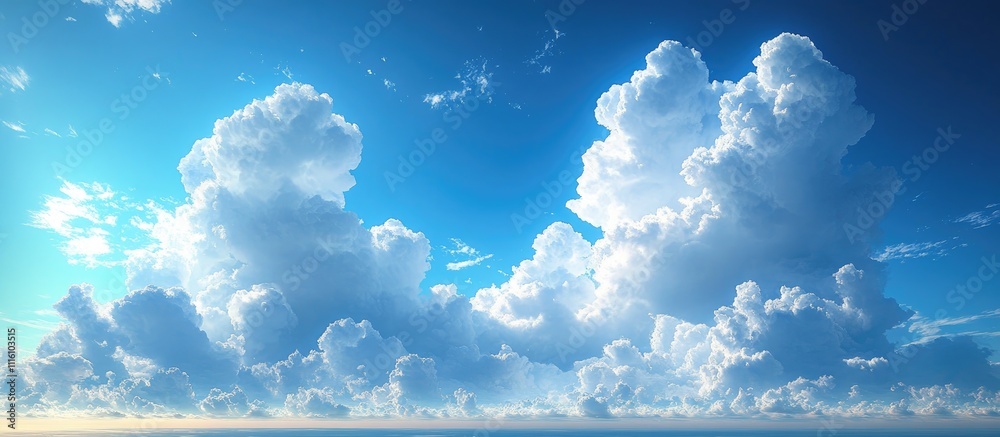 Poster Artistic depiction of a serene blue sky with fluffy white clouds creating a tranquil and expansive atmosphere.