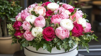 Vibrant floral arrangement featuring pink and red roses in a stylish indoor setting enhancing interior decor elegance