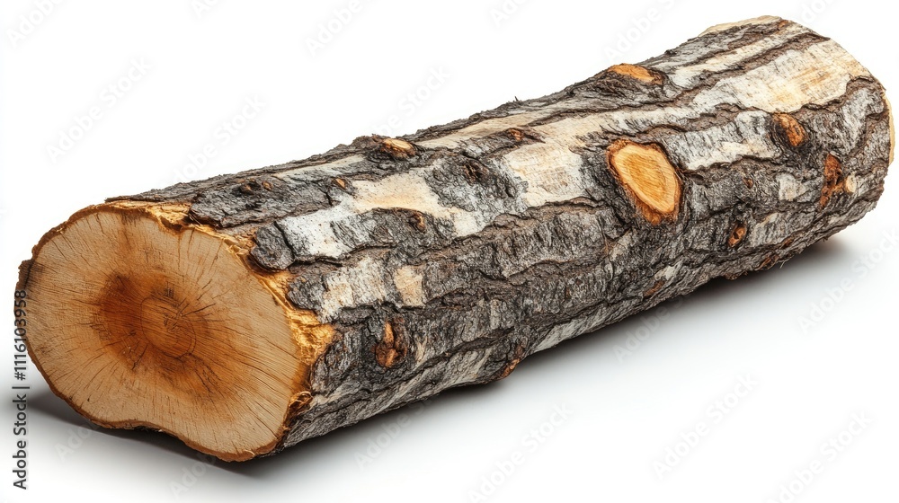 Poster birch log isolated on a white background showcasing natural textures and details in high quality for