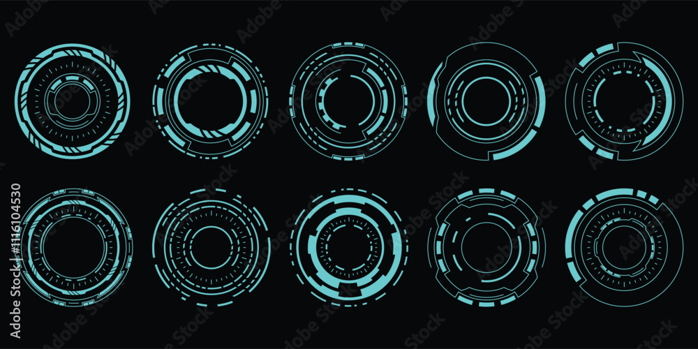 Poster sci-fi futuristic circle hud dashboard display virtual reality technology screen. user interface set