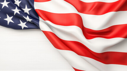 A vibrant American flag drapes elegantly, showcasing its red and white stripes alongside a blue field adorned with white stars.