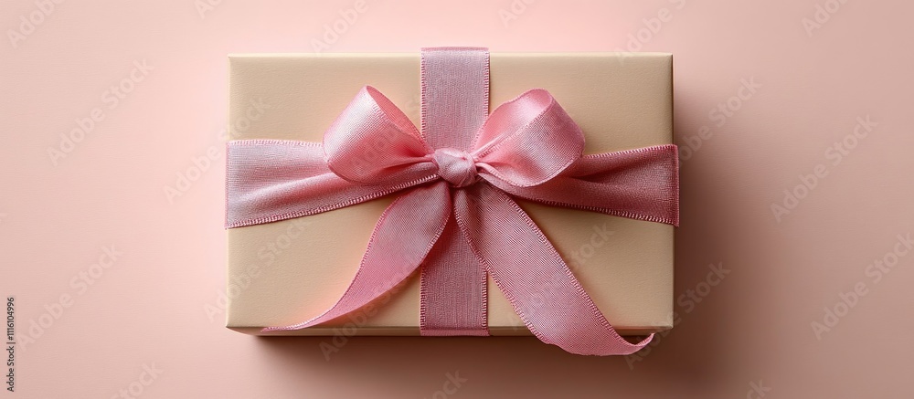 Poster elegant gift box with soft pink ribbon and curl on pastel background for special occasions and celeb