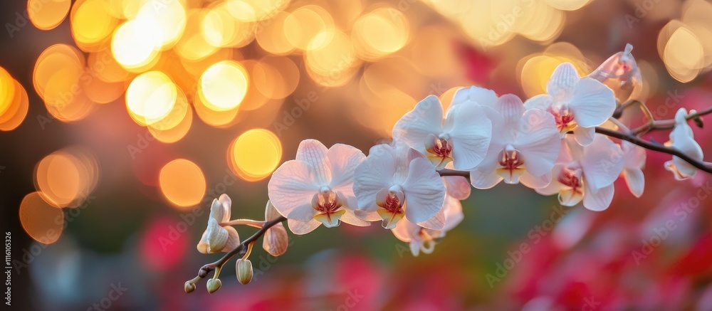 Poster elegant pink and white orchid with soft bokeh background creating a serene floral atmosphere for dec