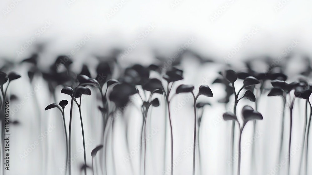 Aufkleber Black bean sprouts growing in dense formation on a minimalistic white background showcasing their delicate structure and texture.