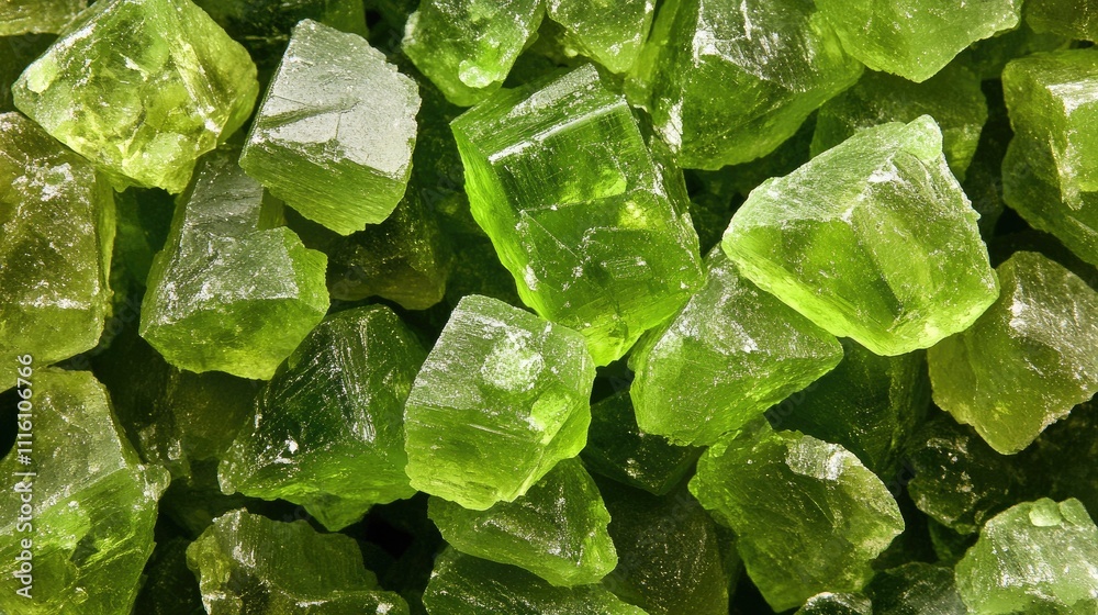 Aufkleber close up of vibrant green rock sugar crystals arranged in a textured pattern suitable for culinary o
