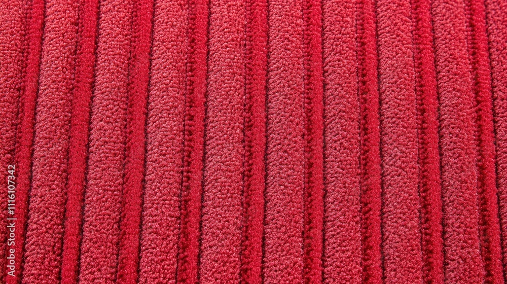 Poster Closeup texture of a vibrant red carpet showcasing its plush fibers and elegant lines suitable for luxury and formal settings
