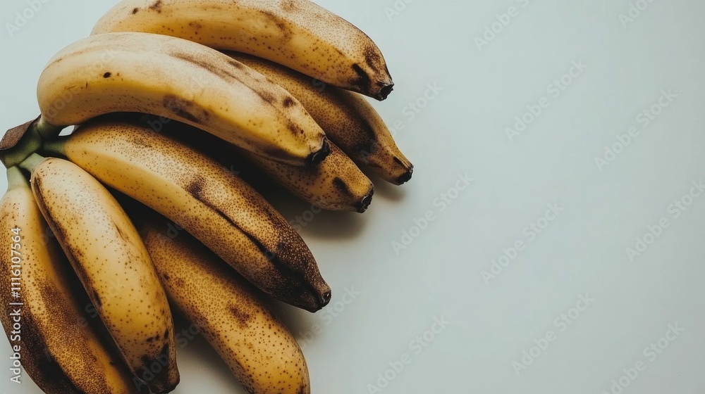 Poster ripe raw bananas arranged on a clean white background showcasing their natural texture and color for