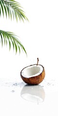 White background with coconut and water droplets, coconut, background, white