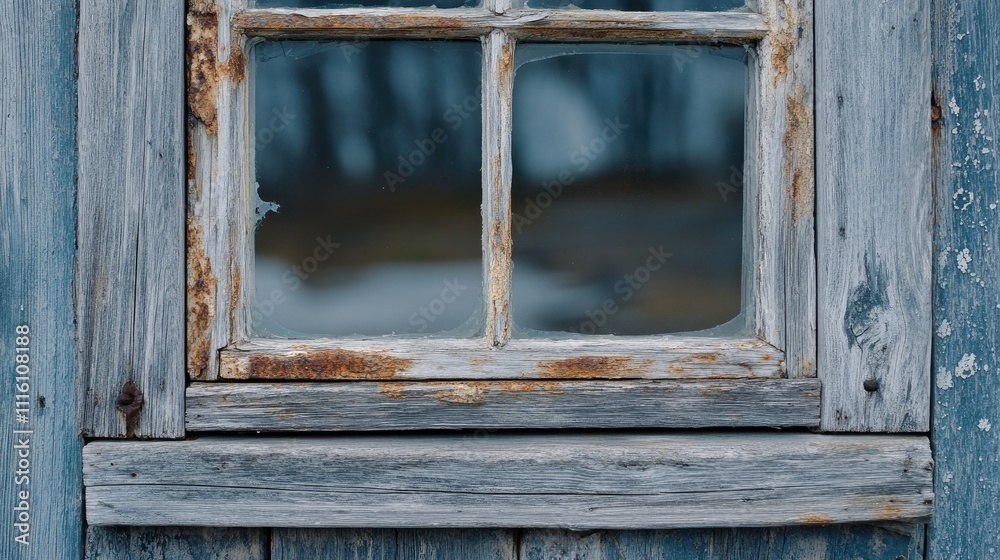 Poster Rustic window frame with weathered wood and zinc texture showcasing beautiful rust patterns and aged charm for architectural design elements