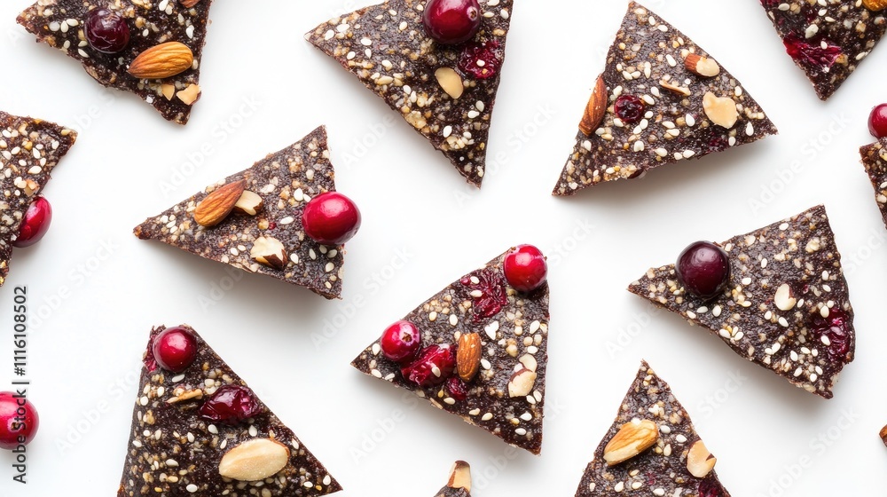 Aufkleber crispy baked snacks with cranberries nuts and seeds creatively arranged on a clean white background 