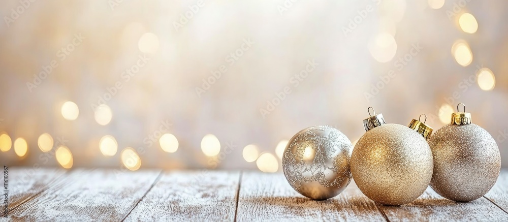 Poster elegant christmas background with silver ornaments and soft bokeh lights creating a festive atmosphe