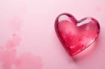 Obraz premium Red glass transparent heart on a pink background