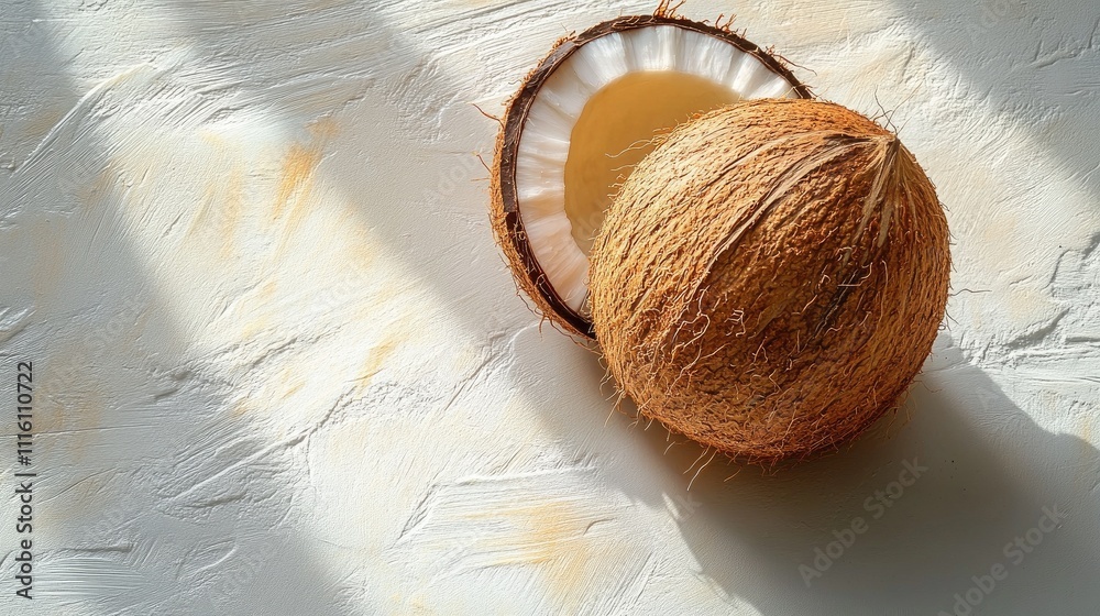 Aufkleber coconut fruit with shell and shadow on white background showcasing tropical essence in aerial view f
