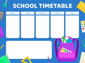 Back to School Timetable Design with Supply Vector Template