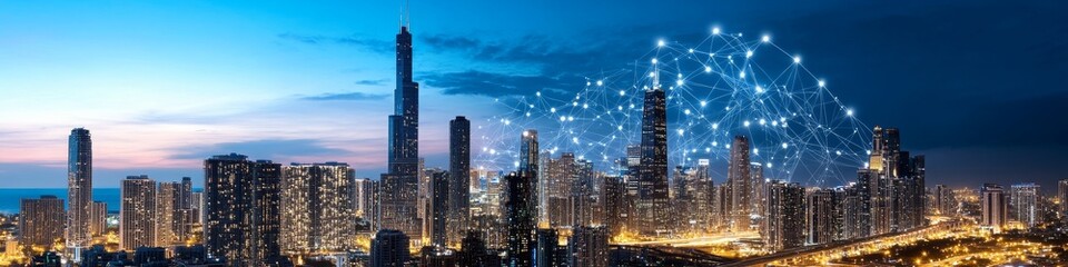 Obraz premium Smart Grid with Renewable Energy Concept in Cityscape
