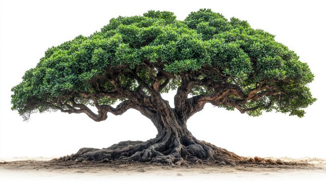 Irvingia malayana majestic tropical tree with expansive canopy and intricate roots isolated on a white background