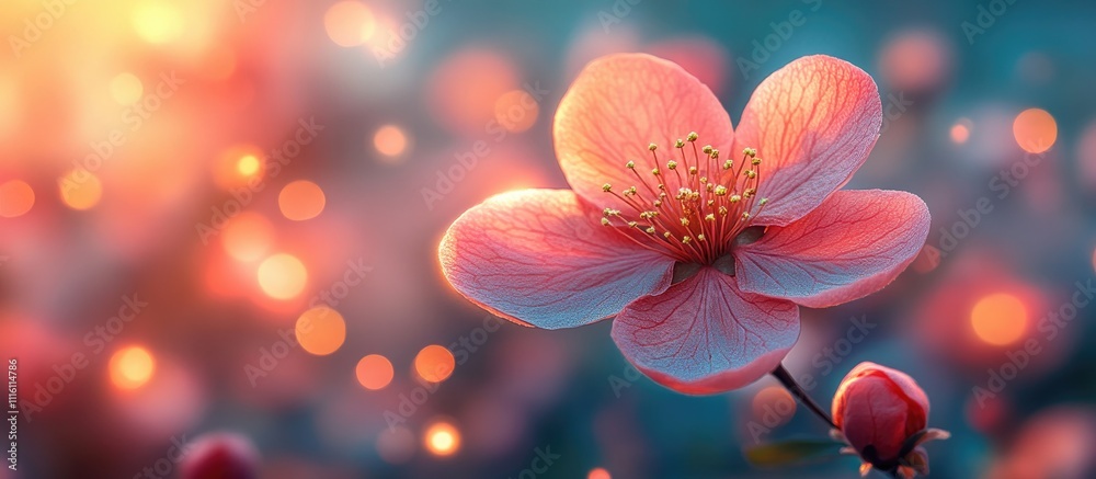 Aufkleber serene blossom with soft bokeh lights creating a tranquil seaside vacation atmosphere in warm pastel