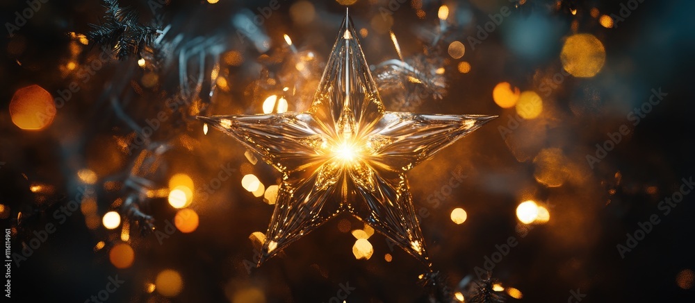 Poster sparkling christmas star illuminated by bokeh lights creating a festive and warm holiday atmosphere 