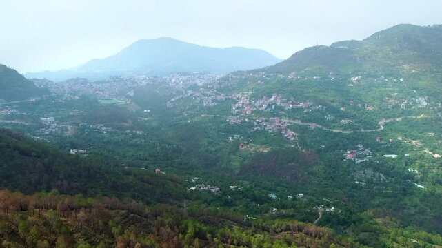 Beautiful cityscape aerial view of solan, himachal pradesh,india. Solan city the industrial hub of himachal pradesh located amidst himalayas of India.