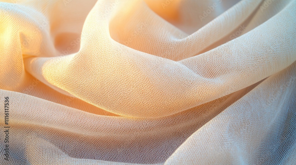 Poster soft and airy tulle fabric draped elegantly in a closeup shot showcasing texture and gentle light ef