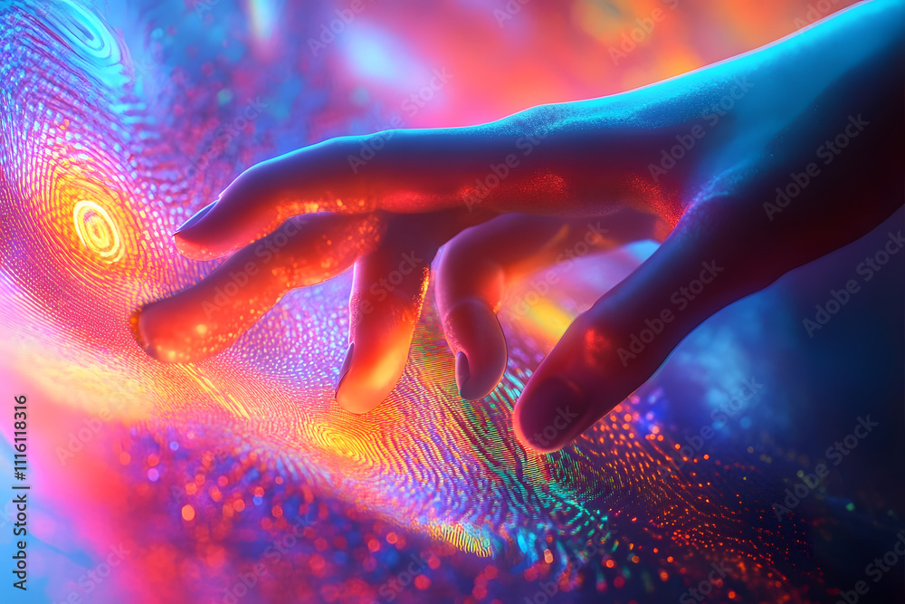 Poster futuristic touch interaction with digital interface. biometric prints. generative ai image
