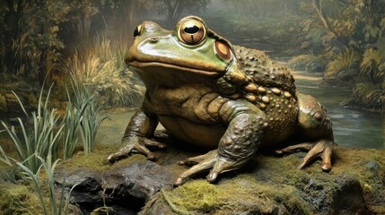 Obraz premium A detailed depiction of a frog in a natural setting, showcasing its features and environment.