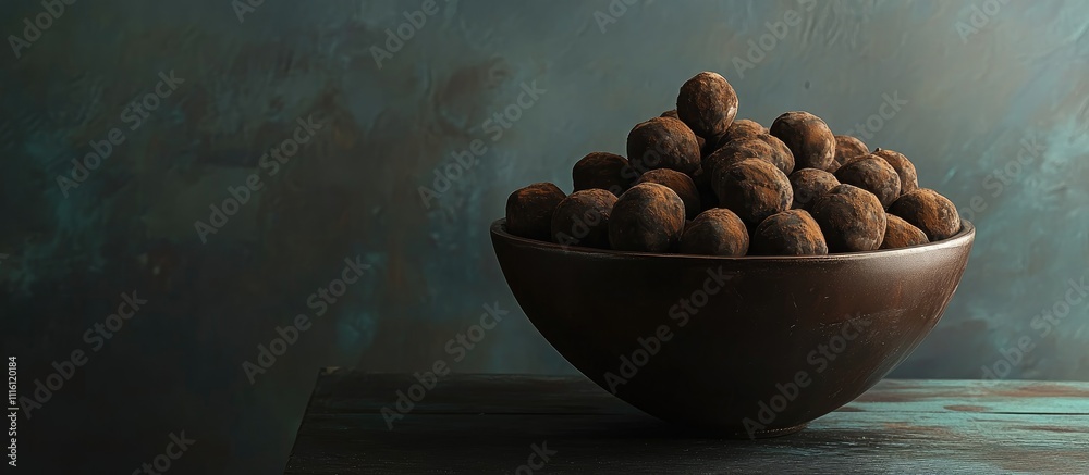 Leinwandbilder bowl filled with luxurious chocolate truffles elegantly arranged on a textured surface with a moody 