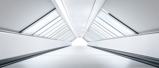Obraz premium Empty Long Light Corridor. Modern white background. Futuristic Sci-Fi Triangle Tunnel. 3D Rendering