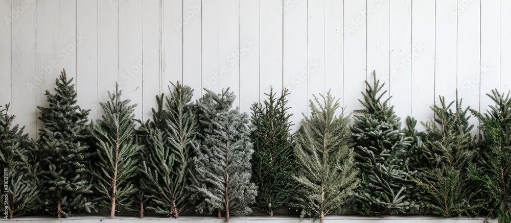 Poster christmas tree limbs arranged on a white wooden backdrop creating a festive and tranquil holiday atm