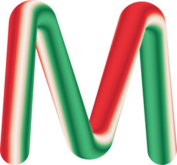 3D Round Bold Stylized Letter M with Red and Green Stripes