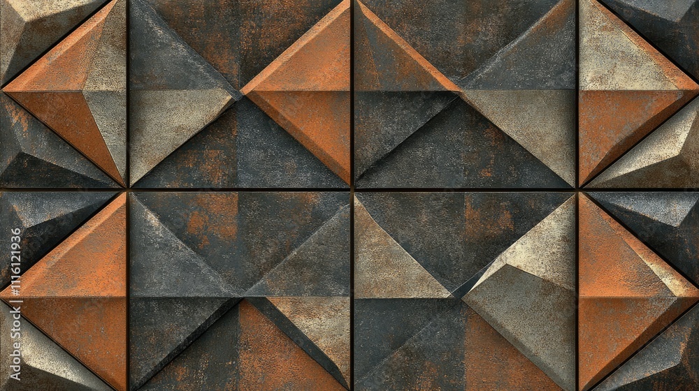 Poster geometric ceramic wall and floor tiles with a rustic texture showcasing an abstract mosaic design fo