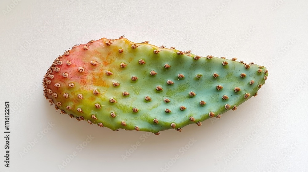 Poster Cactus segment with colorful hues and spines isolated on a white background for botanical and design purposes