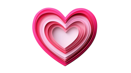 Pink layered paper heart showing love and affection on transparent background
