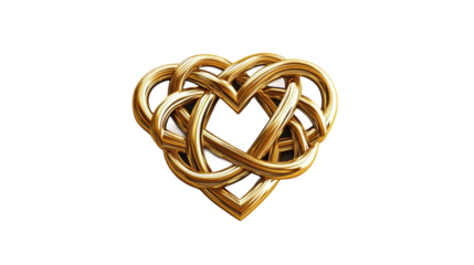 Golden knot forming heart shape on transparent background