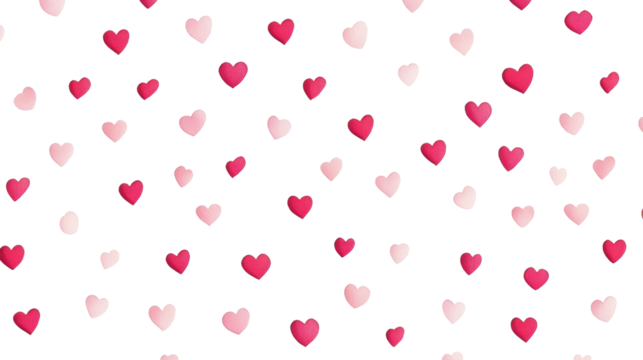 Pink and red hearts falling on transparent background: romantic valentine's day backdrop