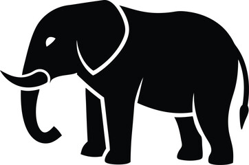Fototapeta premium Black Silhouette of Majestic Elephant Standing Proud on White Background