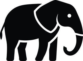 Fototapeta premium Black Silhouette of Majestic Elephant Standing Proud on White Background