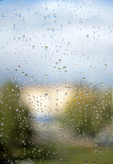 water drops on blue glass