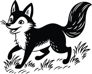 Obraz premium Black Silhouette of a Running Fox in Motion on White Background