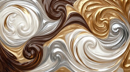 Swirling gold, brown, silver waves. Generative AI