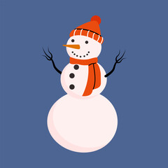 Snowman on a blue background, element for design. Winter illustration. Vector.