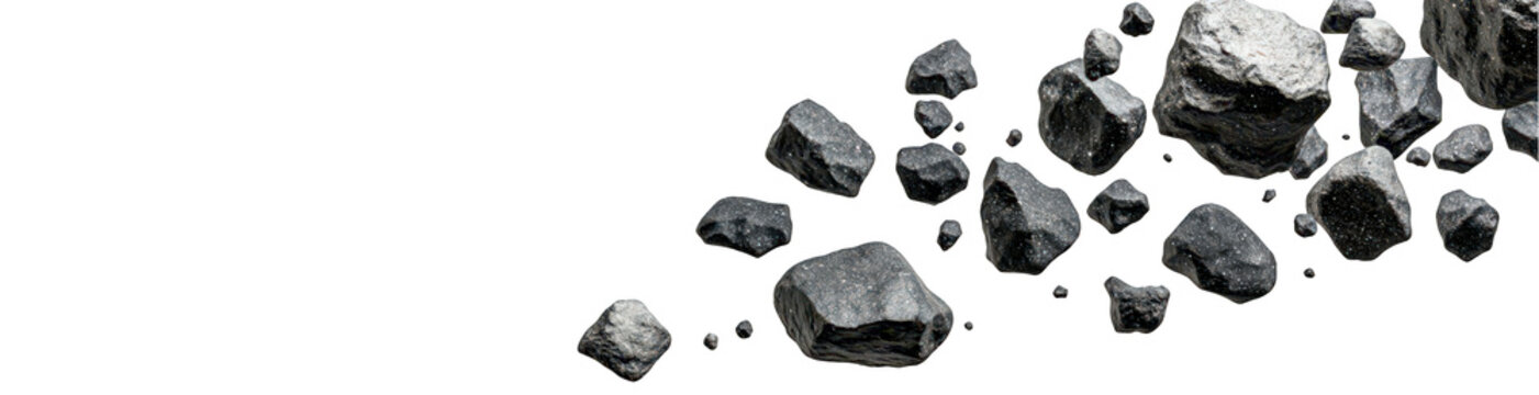 Extraterrestrial rocks floating in space isolate on transparent background, cutout, png