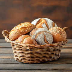 Basket with different types of fresh bread