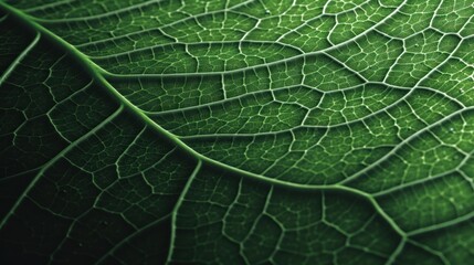 Close-up of a vibrant green leaf's intricate vein structure.