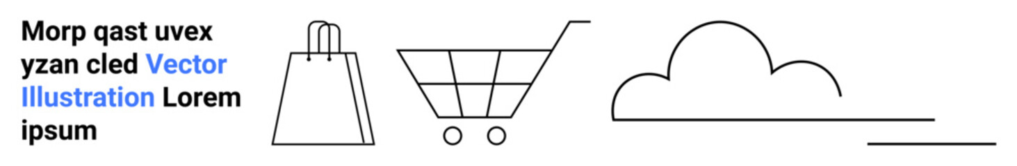 Shopping bag, shopping cart, and cloud outline showcasing a minimalist design. Ideal for e-commerce, online shopping, digital storage, retail, marketing data management and web development. Landing