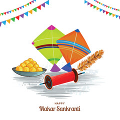 Happy makar sankranti festival background decorated with kites design